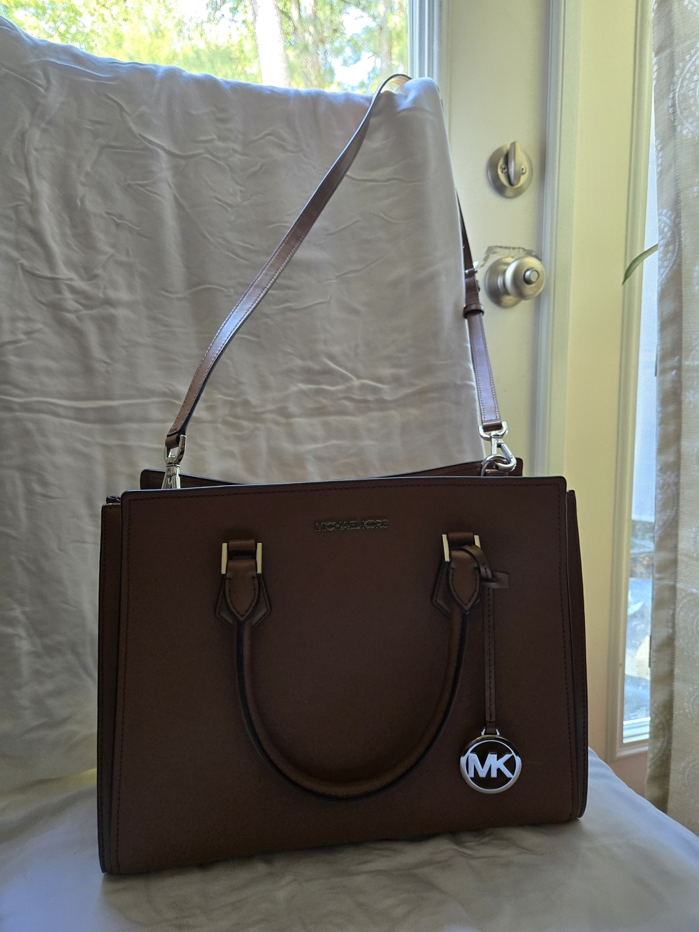 Michael Kors Mercer Large Pebbled  Leather Accordian with MK Charm